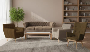 Sofá London 3P+2 Sillas Oikos + 1 Silla Cassoni + Mesa Priani